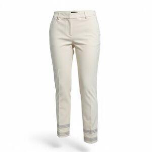 WHBM The Straight Crop Ankle Pant Women's Sz 00 Cream Embroidered Hem